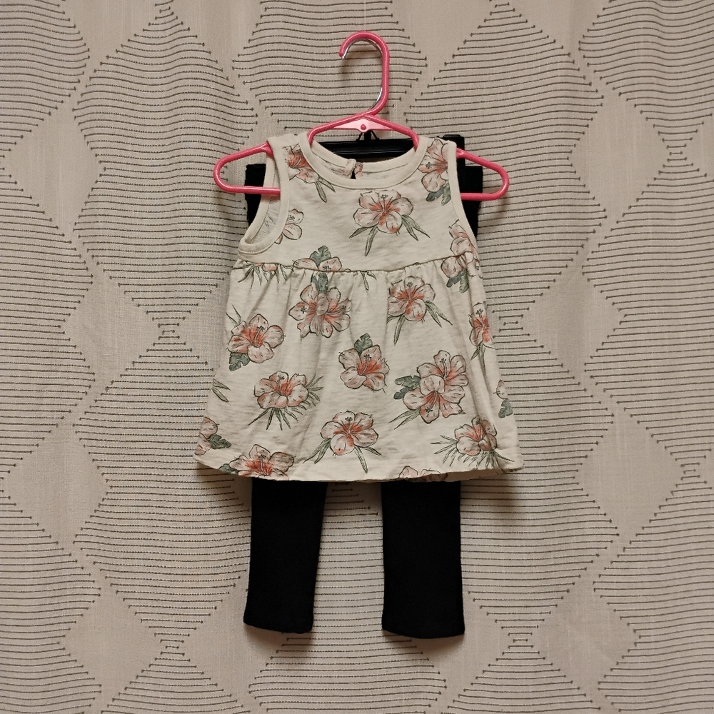 Girls Floral Tank Top & Leggings Set - Cream/Peach Size 2T